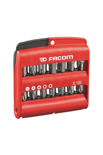 Facom 28 Bits Box E.120pb with a red plastic case containing 28 screwdriver bits for versatile use.