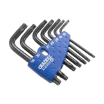Set of seven Tamper Torx keys with a blue holder, varying sizes from T10 to T30, for precise screw driving tasks.