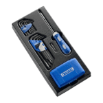 Facom screwdriving set with 74 pieces, including screwdriver, bits, and accessories in a black foam case.