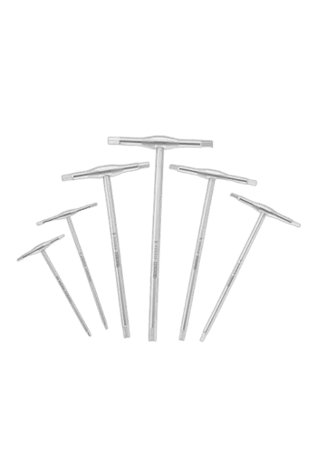 Set of six Facom T-handle hex wrenches with ergonomic handles and chrome finish for precision work.