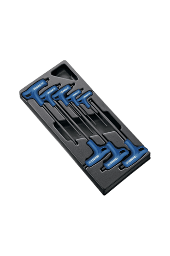 Set of Facom E121609 8 Tee-Handle Hex Ball Keys in a black case for precision mechanical work.