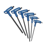 Set of Facom 6 Tee-Handle Hex Ball Keys E121616 in blue with black shafts for precise hexagon screw driving.