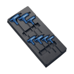 Facom 7-piece expert P-shaped Torx screwdriver set with blue handles in a black storage case.