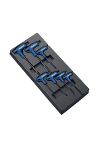 Facom 7-piece expert P-shaped Torx screwdriver set with blue handles in a black storage case.