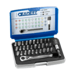 Expert 30-piece screwdriver set with bits and accessories in a blue case, ideal for precision work and repairs.