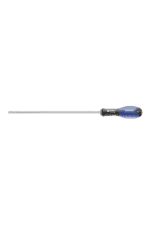 Precision screwdriver with a blue handle and a long metal shaft, ideal for detailed mechanical work and electronics repair.