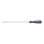Facom slotted screwdriver with ergonomic handle and long metal shaft for precision screwdriving tasks.