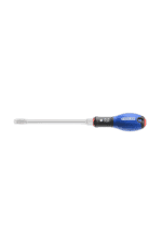Blue and black screwdriver with a long metal shaft, ideal for precision work in racewear maintenance.