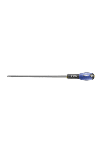 Facom Phillips screwdriver with a blue handle and a long metal shaft, ideal for precision screwdriving tasks.