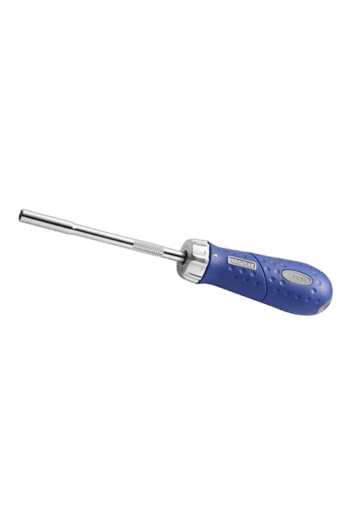 Facom ratcheting angled handle screwdriver with blue handle and metal shaft for precision screwdriving.