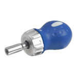 Facom E160803 ratcheting stubby screwdriver with blue handle and compact design for precise screwdriving tasks.