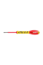 Facom screwdriver with 1000V insulation, yellow and red handle, and magnetic tip for electrical work.