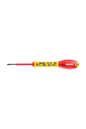 Facom screwdriver with 1000V insulation, yellow and red handle, and magnetic tip for electrical work.