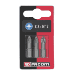 Facom ED10T set of 3 high performance Pozidriv screwdriver bits for precise screwing tasks.