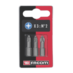 Facom ED10T set of 3 high performance Pozidriv screwdriver bits for precise screwing tasks.