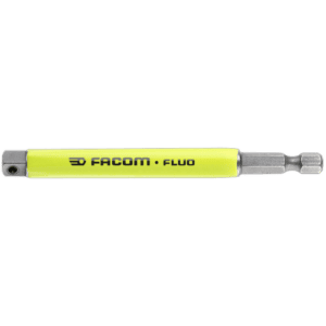 Facom long socket holder for 1/4 square drive, yellow and silver, with ergonomic design for easy handling.