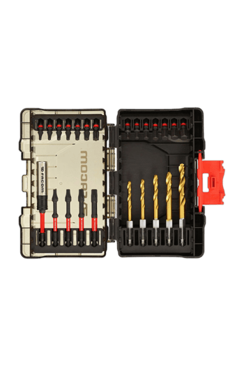 Facom Max Impact Set with various drill bits and screwdriver bits in a compact case for professional use.