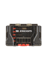 Facom toolbox with transparent lid showing tools inside, ideal for professional mechanics and technicians.