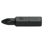 Impact bits series 2 for Pozidriv screws, black screwdriver bit with END202 marking.