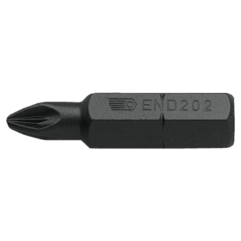 Impact bits series 2 for Pozidriv screws, black screwdriver bit with END202 marking.