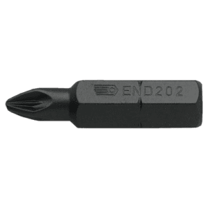 Impact bits series 2 for Pozidriv screws, black screwdriver bit with END202 marking for precision fastening.