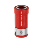 Facom magnetic sleeve for max impact bits in red with silver band, designed for professional tool use.