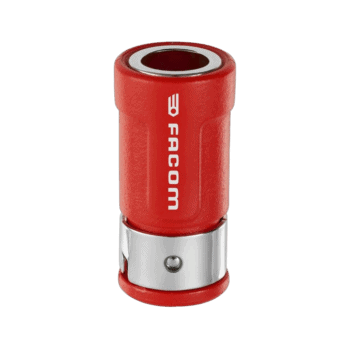 Facom magnetic sleeve for max impact bits in red with silver band, designed for professional tool use.