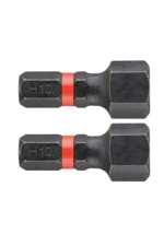 Close-up of two black H10 wheel nut sockets with red rings, used in motorsport for securing wheels.