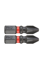 Two Phillips screwdriver bits with black and red design, labeled PH2, suitable for precision work in racewear assembly.