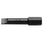 Close-up of a black screwdriver bit used for precision work in racing car maintenance.