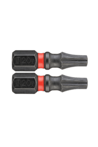 Pair of T20 Torx screwdriver bits with black and red handles for precision work.