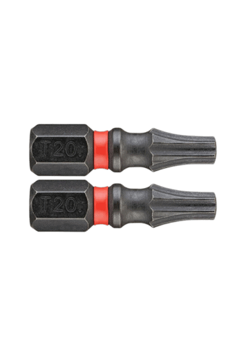 Pair of T20 Torx screwdriver bits with black and red handles for precision work.
