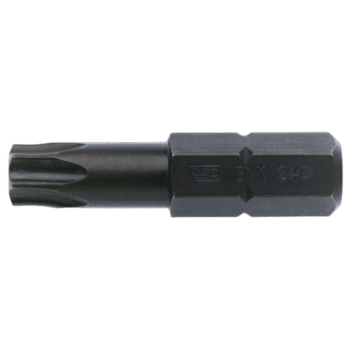 Impact bit for Torx screws, black, with hexagonal shank, suitable for high-torque applications.