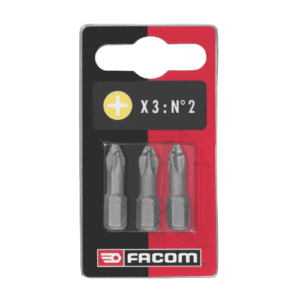 Facom EP10T set of 3 high-performance screwdriver bits, series 1, 25mm, in packaging with red and black design.