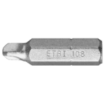 Close-up of a Facom ETRI.108 standard bit for Tri-wing screws, showing detailed metal construction and engraved model number.