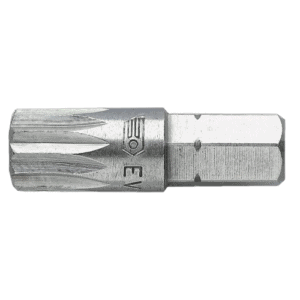 Close-up of a Facom EV.1 standard bits series 1 XZN screwdriver bit with multiple teeth head for precision screwdriving.