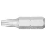 Close-up of a Tamper Resistant Torx Plus screwdriver bit, model T20, used for secure screw fastening.