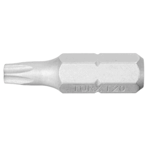Close-up of a Tamper Resistant Torx Plus screwdriver bit, model T20, used for secure screw fastening.