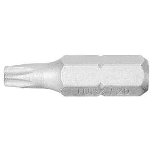 Close-up of a Tamper Resistant Torx Plus screwdriver bit, model T20, used for precision screwdriving tasks.