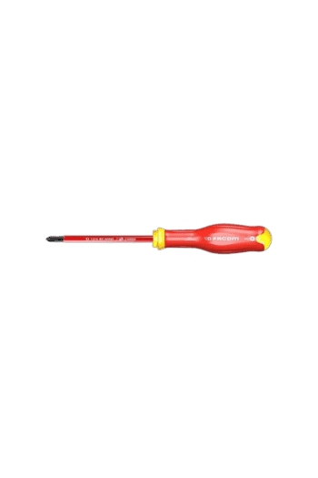 Facom Prot Sd Ph X75 1v ATP0X75VEPB screwdriver with red handle and yellow accents for professional use.
