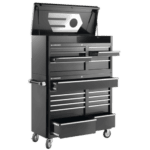 Facom US roller cabinet with 13 drawers in black, featuring a lockable top compartment and mobility wheels for workshop use.