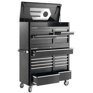 Facom US chest with 8 drawers in black, featuring a lockable top compartment and mobility wheels for workshop organisation.
