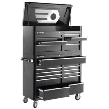 Facom US chest with 8 drawers in black, featuring a lockable top compartment and mobility wheels for workshop organisation.