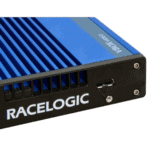 Racelogic VBOX Touch data logger for motorsport and racing applications, blue and black device with ventilation slots.