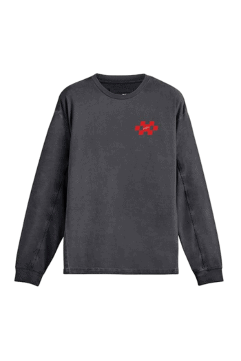 Black Grand Prix Racewear sweatshirt with red checkered logo on chest, ideal for motorsport enthusiasts and racers.