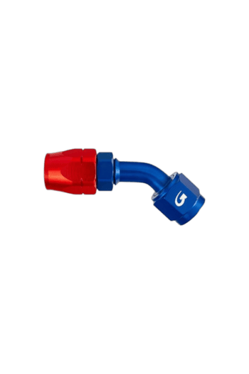 Red and blue racing connector for Grand Prix racewear, designed for high-performance motorsport applications.