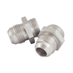 Close-up of aluminium Goodridge Setrab cooler adaptor fittings for automotive cooling systems.