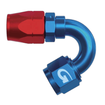 High-quality blue and red racing hose fitting from Grand Prix Racewear, designed for motorsport safety and performance.