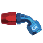 Goodridge 236 60° female fitting for racing and automotive applications, featuring a blue anodised finish and red protective cap.