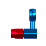 Grand Prix Racewear blue and red banjo fitting for car fuel lines, designed for high-performance racing applications.